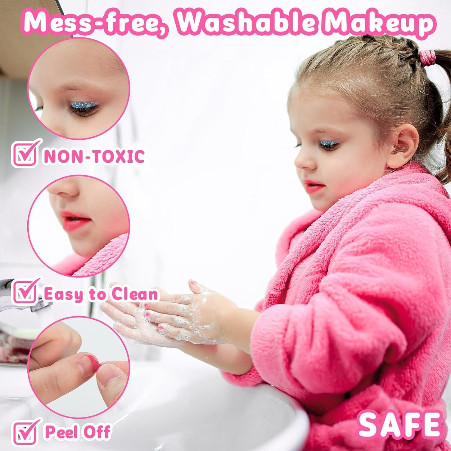 Kids Make up Kit for Girl 56 Pcs Washable Makeup Kit Real Cosmetic, Little Girls Makeup Set Pink Makeup Set for 3-12 Year Old Kids Toddler Girl Toys Birthday Gift&hellip; image number 2