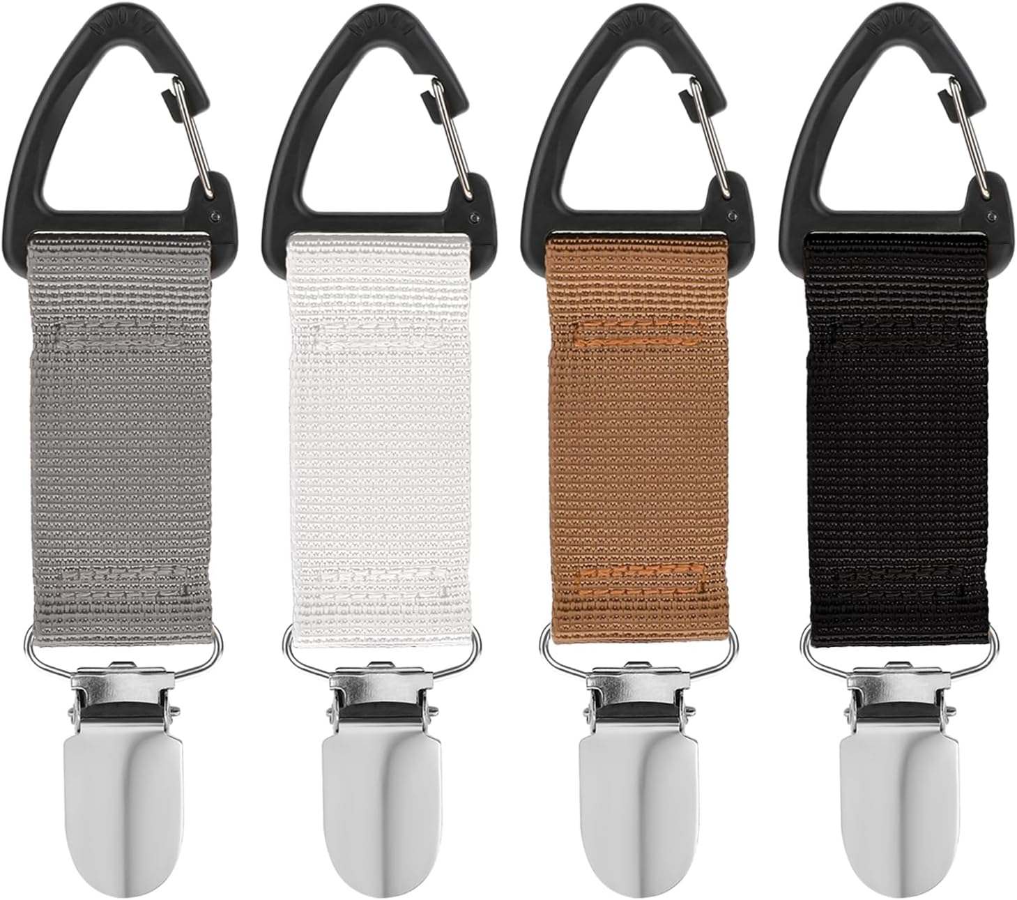 Mabor 4Pcs Hat Clips for Travel on Bag,Hat Clip,Hands-Free Quick Access & Removal,Travel Accessories,Outdoor Bags, Backpacks, Purses,Beach Hat Totes for Women Girls Beach, Black, White, Khaki, Silver image number 1