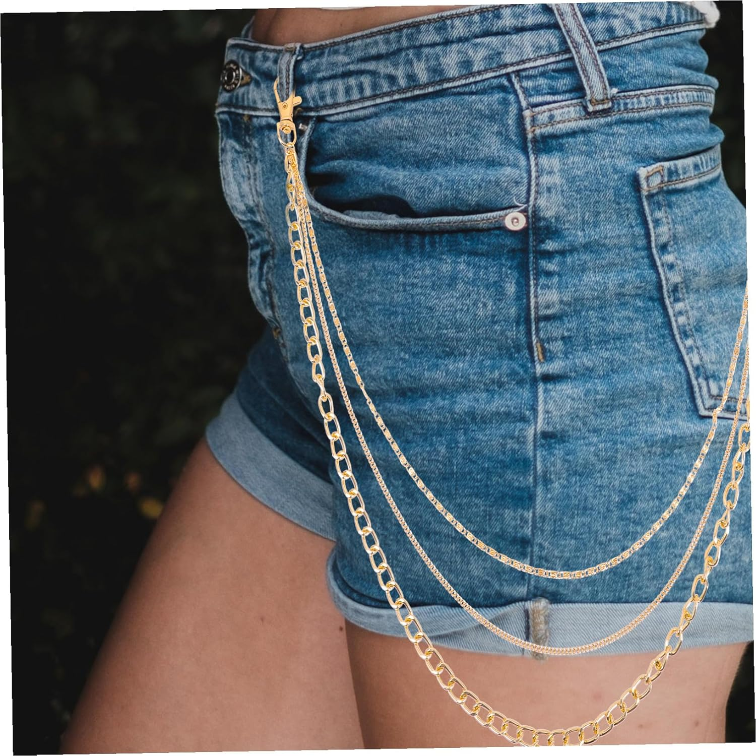 POPETPOP 2Pcs Metal Pants Chain for Men and Women Wear-Resistant Decorative Jeans Chains with Lobster Clasps Punk Style Hanging Wallet and Keychain Accessories for Jackets and Bags image number 5