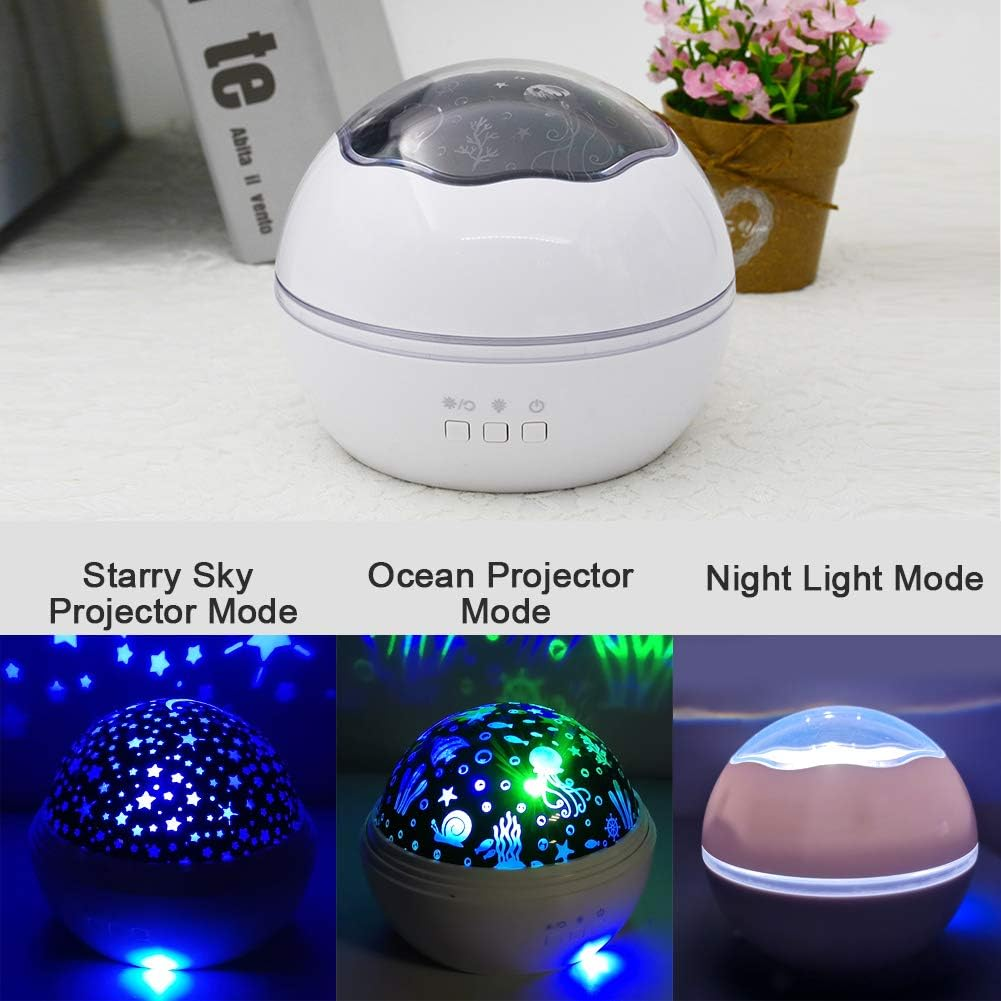 Baby Light Projector, Star Moon and Ocean Wave Sensory Projector Rotating Lights, Rechargeable Sensory Lights for Girls Boys (White) - White image number 5