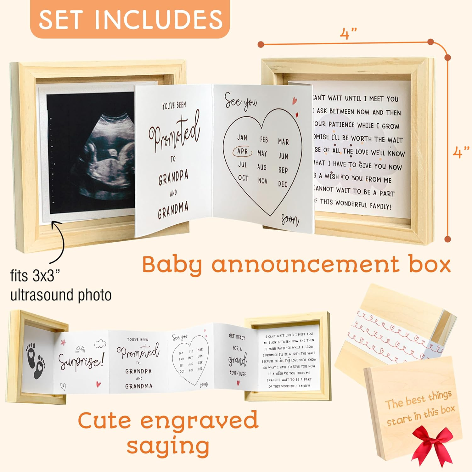 97 Decor Grandparents Baby Announcement Gift - Pregnancy Reveal Ideas, New Baby Surprise, Sonogram Picture Wooden Keepsake Box image number 5