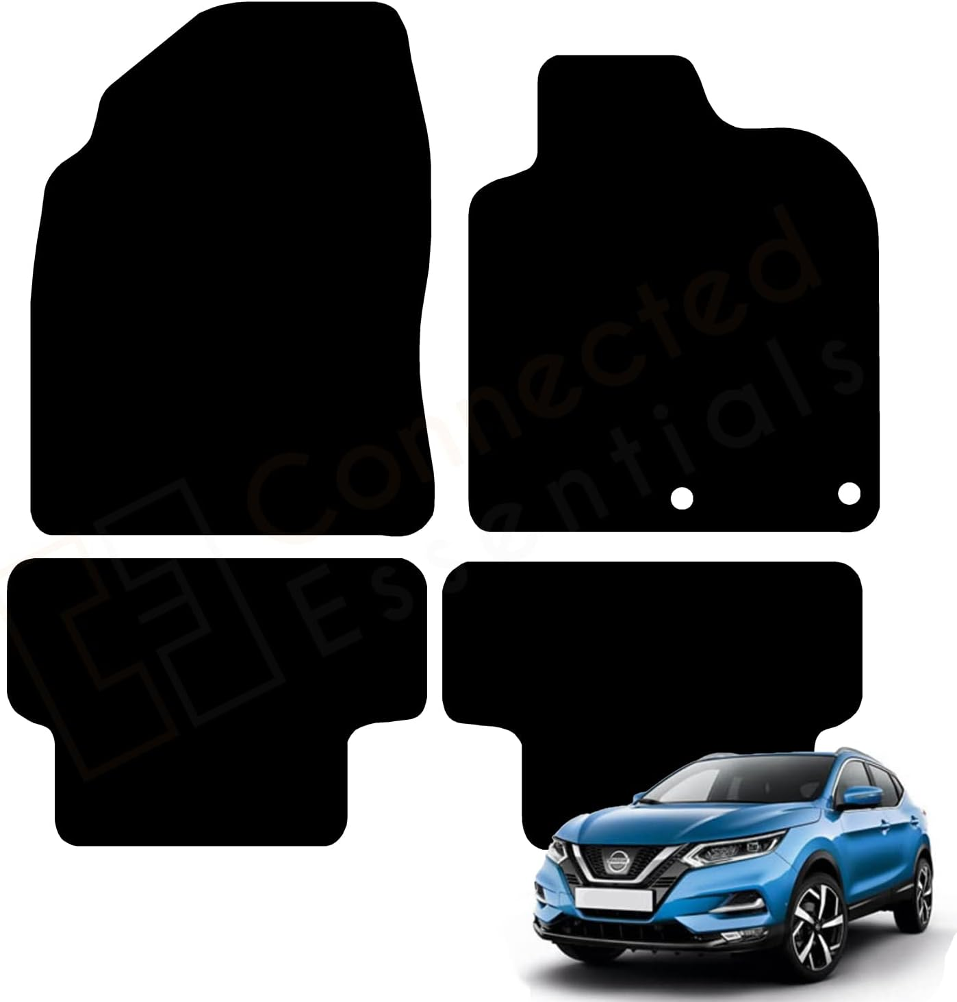 Fully Tailored Deluxe Car Mats for Nissan Qashqai 2014-On, Set of 4, Black with Black Trim with 2 Safety Clips in Drivers Mat image number 2