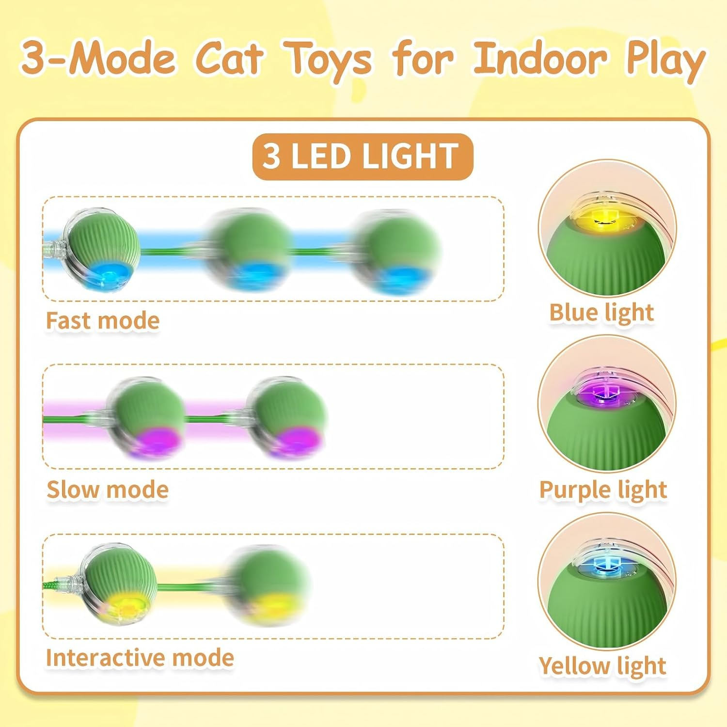 Cat'S Toy, Interactive Cat & Dog Toys for Indoor, 2025 New Agility Move Cat Balls, Automatic Cat/Kitten Toys for Bored Indoor Adult Cats, Motion Activated Cat Balls, Cat'S Favorite Gift (Green) image number 3