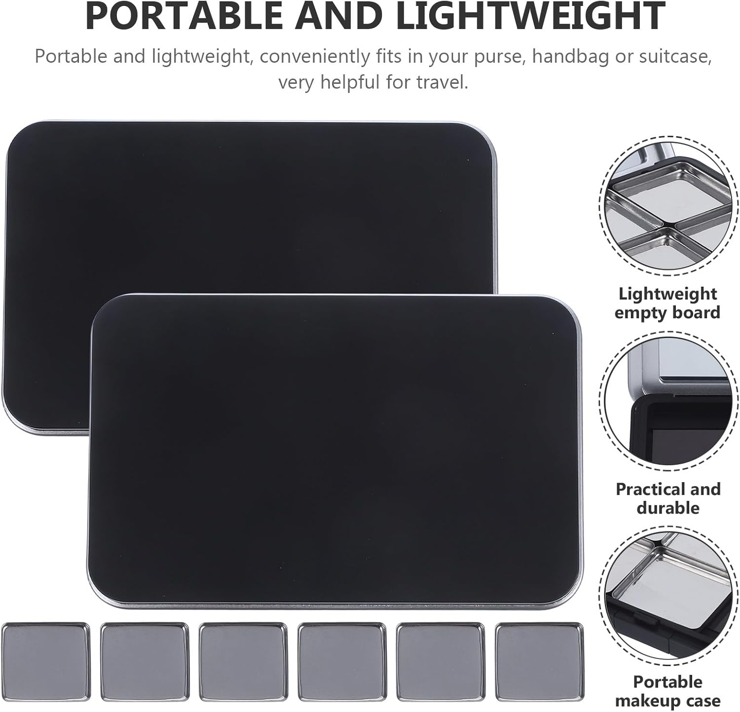 GAROZATION 2 Sets Magnetic Empty Eyeshadow Palette with 6-Pan Tray, Matte Black Cosmetic Storage Box for Eyeshadow, Blush, and Highlighter &ndash; Refillable Makeup Organizer for Travel and Daily image number 6