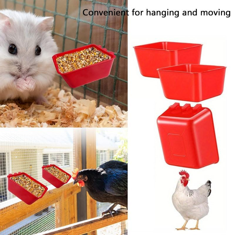 WADY 6 Pcs Cage Cups,16 Oz Hanging Chicken Feeder & Waterer for Birds, Bunny, Parrot, Rooster, Parakeet, Gamefowl, Poultry & Pigeon - Durable Wire Hutch Accessories (Red)