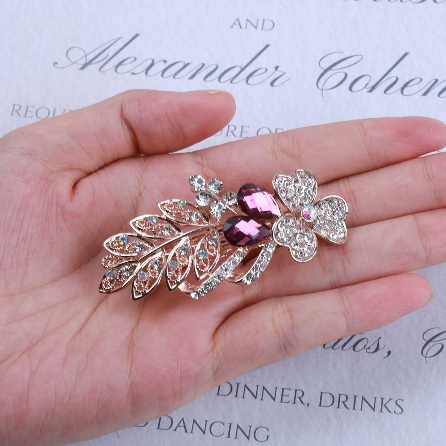 Yheakne Crystal Wedding Hair Clip Barrette Gold Rhinestone Hair Clip Bling Bridal Hair Clips Headpiece CZ Crystal Hair Clip Shiny Sparkling Bridal Hair Accessories for Women and Girls (Purple) - Violett image number 5