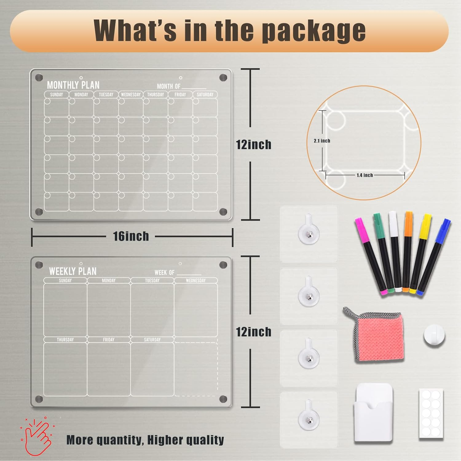 3Pcs Acrylic Magnetic Fridge Calendar, Monthly and Weekly Meal Fridge Planner, Wall Calendar, Clear Dry Erase Board for Refrigerator, W/Dry Erase Markrs, Wall Hook and Silicone Cover image number 3