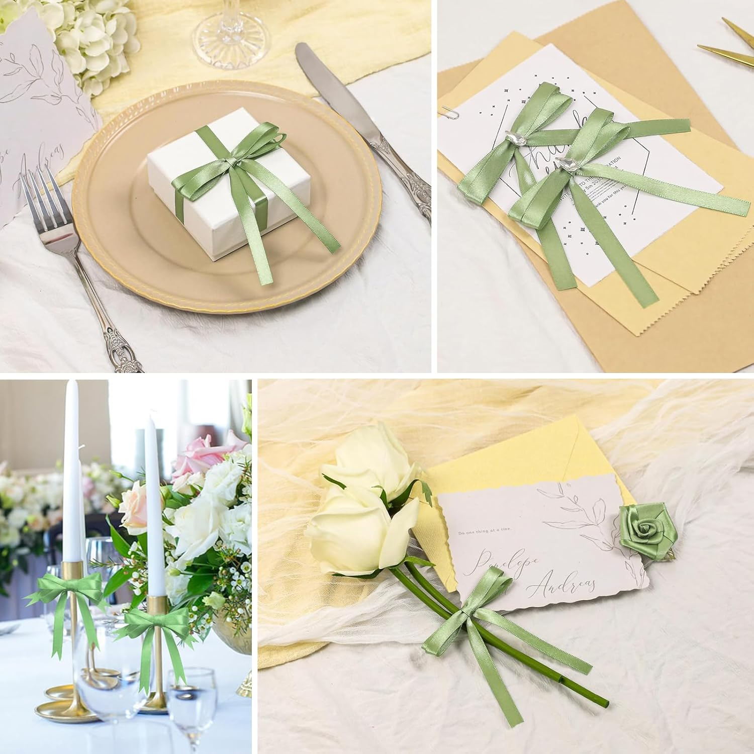 1 Roll of 10Mm X 25 Yards / 22 Metres Satin Ribbon,For Gifts Wrap Sew Party, Decorations Events Dress Wedding Christmas Crafts, Bows Car, DIY, Bouquets, Cake (Sage Green) - Sage Green image number 4