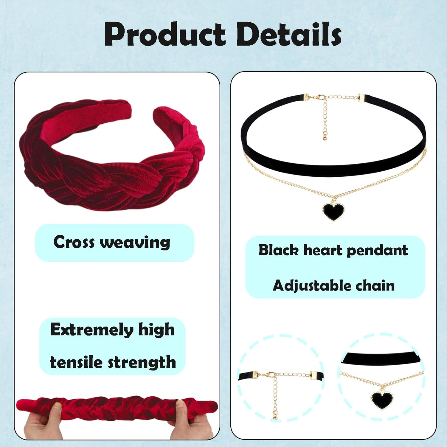 1 X Vintage Dirndl Headband + 1 X Black Choker, Simple Style Costume Headband for Make-Up, Face Wash and Headdress, Clothing Accessories image number 1