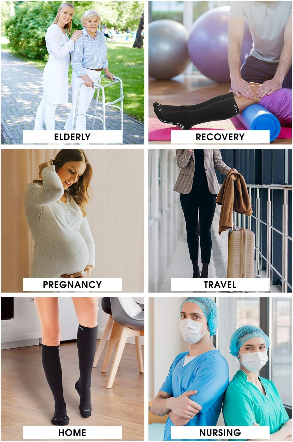 LA Active Non-Slip Compression Socks - 20-30Mmhg - Knee-High anti Skid Stockings for Women & Men image number 4