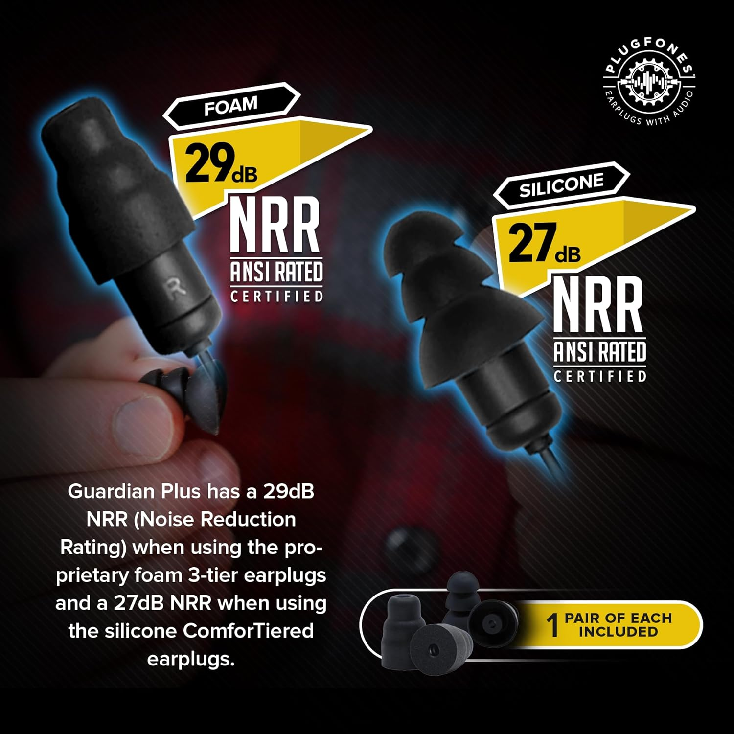 Plugfones Guardian plus Earplug-Earbud Hybrid - Black image number 5