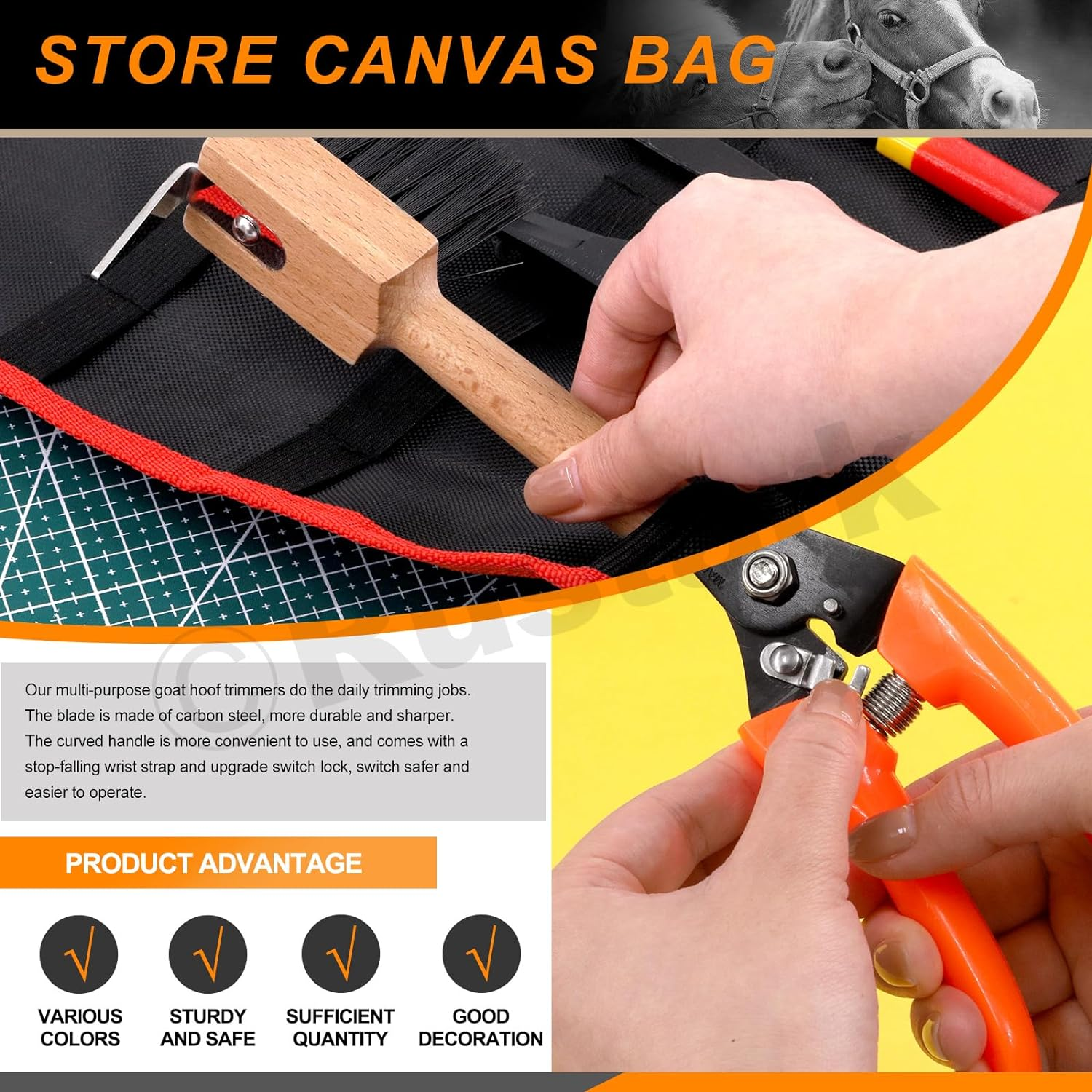 5Pcs Professional Farrier Tools Kit with Roll Pack Hoof Trimming Tools Set Includes Hoof Nipper, Hoof Trimming Shears, Hoof Rasp, Hoof Cutter for Horse image number 1