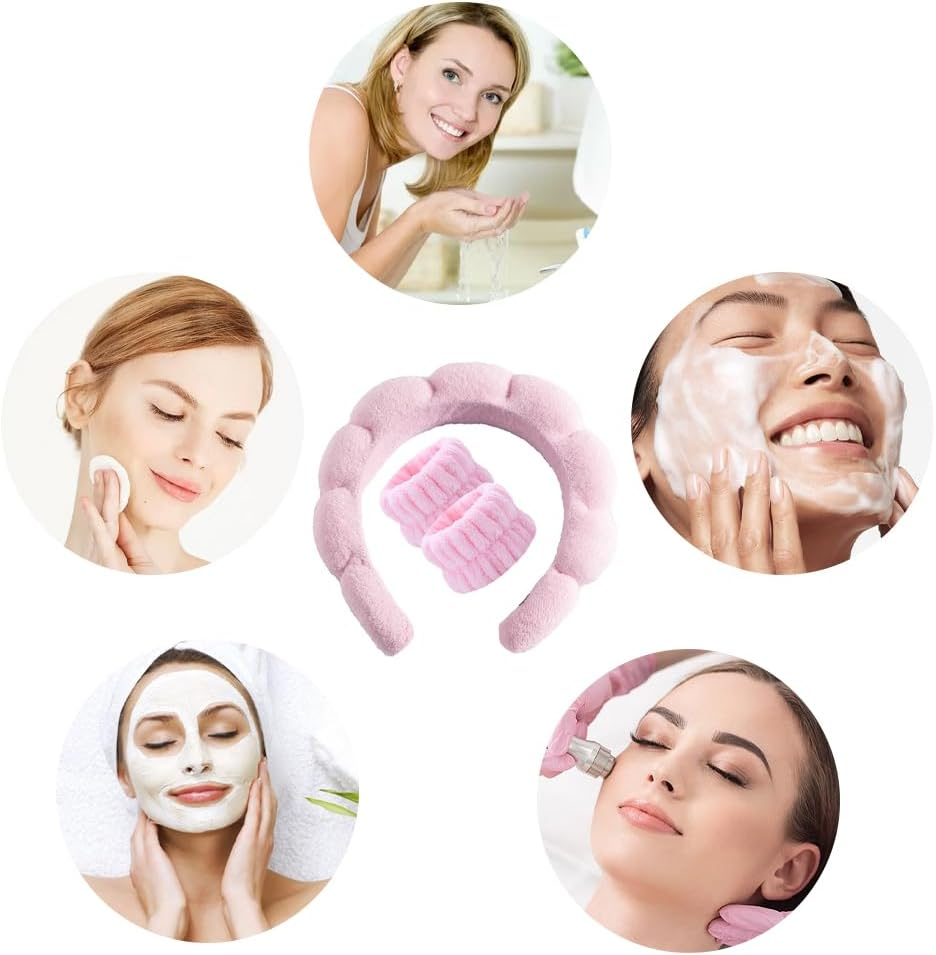 Hair Band Cosmetic Headband, Headband Hand Strap Set, Face Wash Headband, Skin Care Headband, Women'S Spa Hair Band, Daily Wear, Yoga, Sports, Skin Care, Cleaning, Pink image number 3