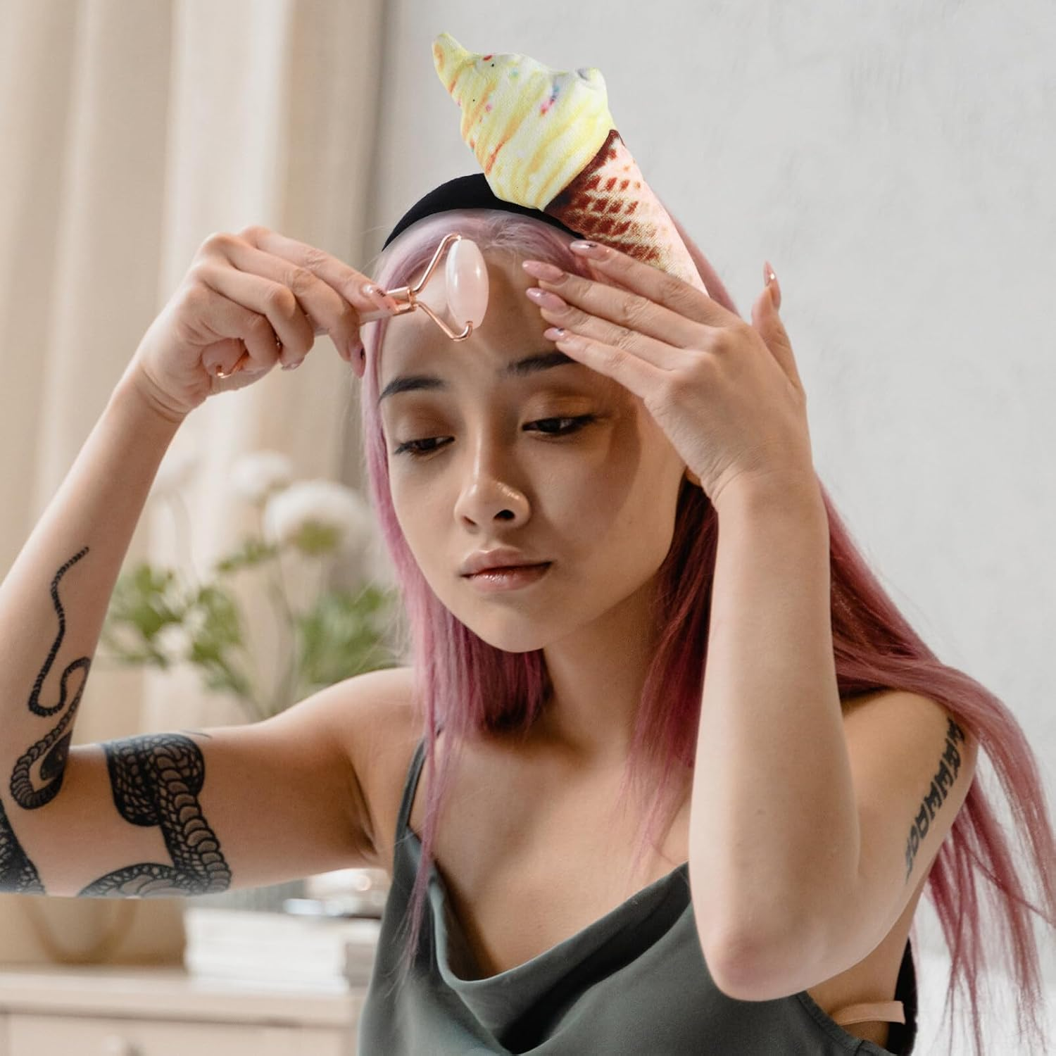 FOMIYES Ice Cream Cone Headband Unisex Adult Food Ice Cream Cone Mini Hat on Headband Food Dress up Ice Cream Headwear for Costume Party Supplies Food Party Decoration image number 5