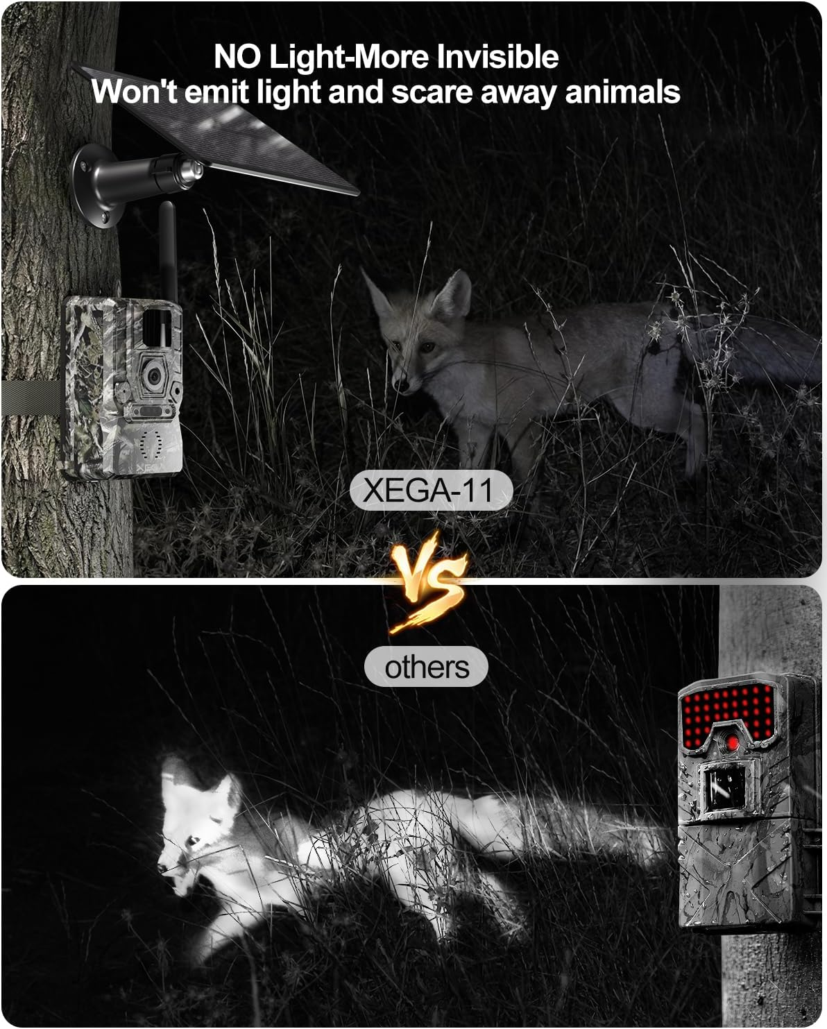 Xega 4G SIM Card Solar Wildlife Camera with Live Feed, 2K GPS No Glow 940Nm Night Vision Trail Trap Hunting Cam, 7800Mah Motion Detection APP Instant Alarm Spotlight Siren Alert, Cloud/Tf Storage,Ip66 image number 2