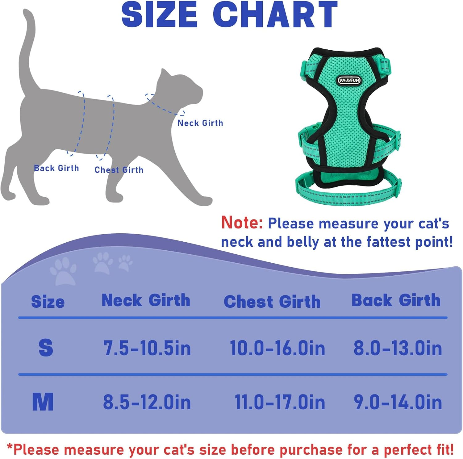 Cat Harness for Walking, Escape Proof Cat Harness and Leash Set with Reflective Strip, Adjustable Cat Leash Breathable Soft Vest for Small to Large Cats, Green, S