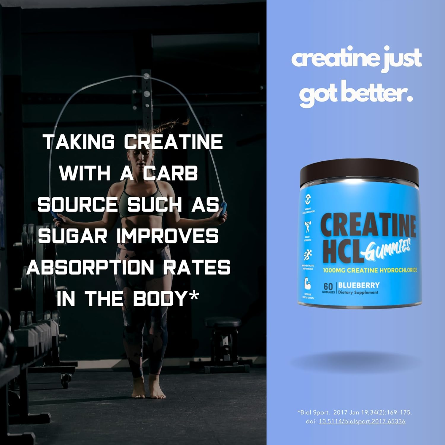 Creatine HCL Gummies &ndash; 1000Mg Blueberry Flavor for Rapid Absorption | Enhance Muscle Size, Strength, Endurance & Power | No Loading Required, Faster than Creatine Monohydrate | 30 Serves image number 3