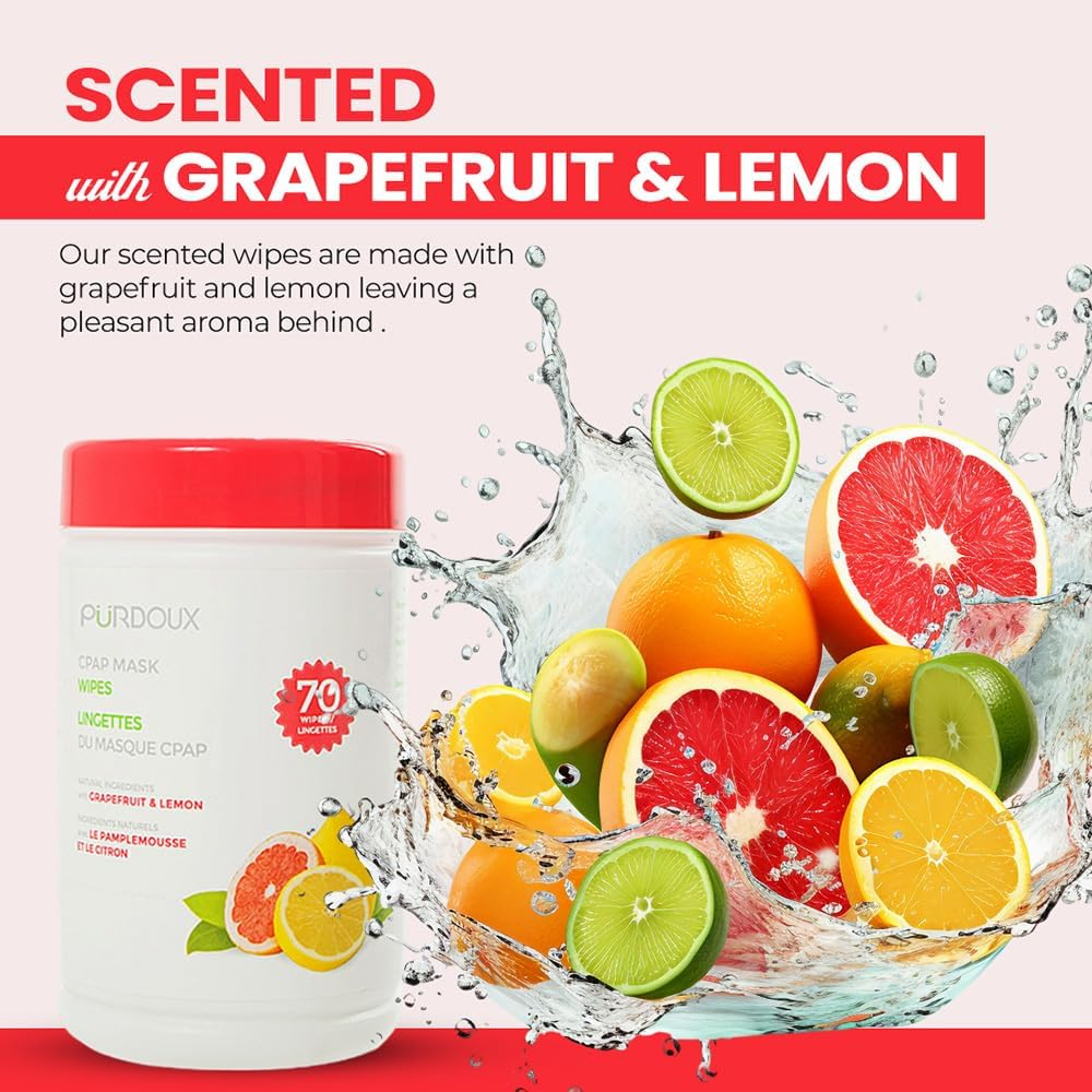 CLEANZEX 100% Cotton CPAP Mask Wet Wipes with Grapefruit Lemon Scent 70 Wipes image number 6