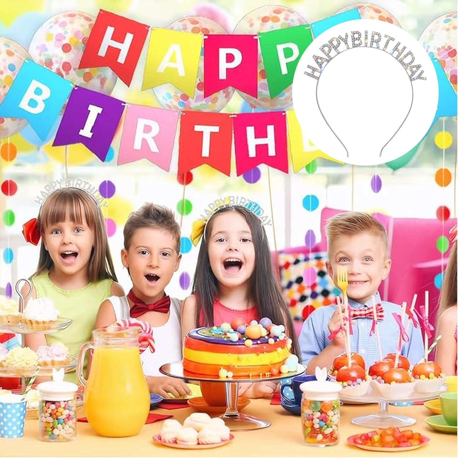 Aikeis Birthday Tiara, Little Birthday Crown Tiara, Little Girl Birthday Headband, Small Rhinestone Headband, Happy Birthday Tiara Hair Accessory (Silver) image number 5