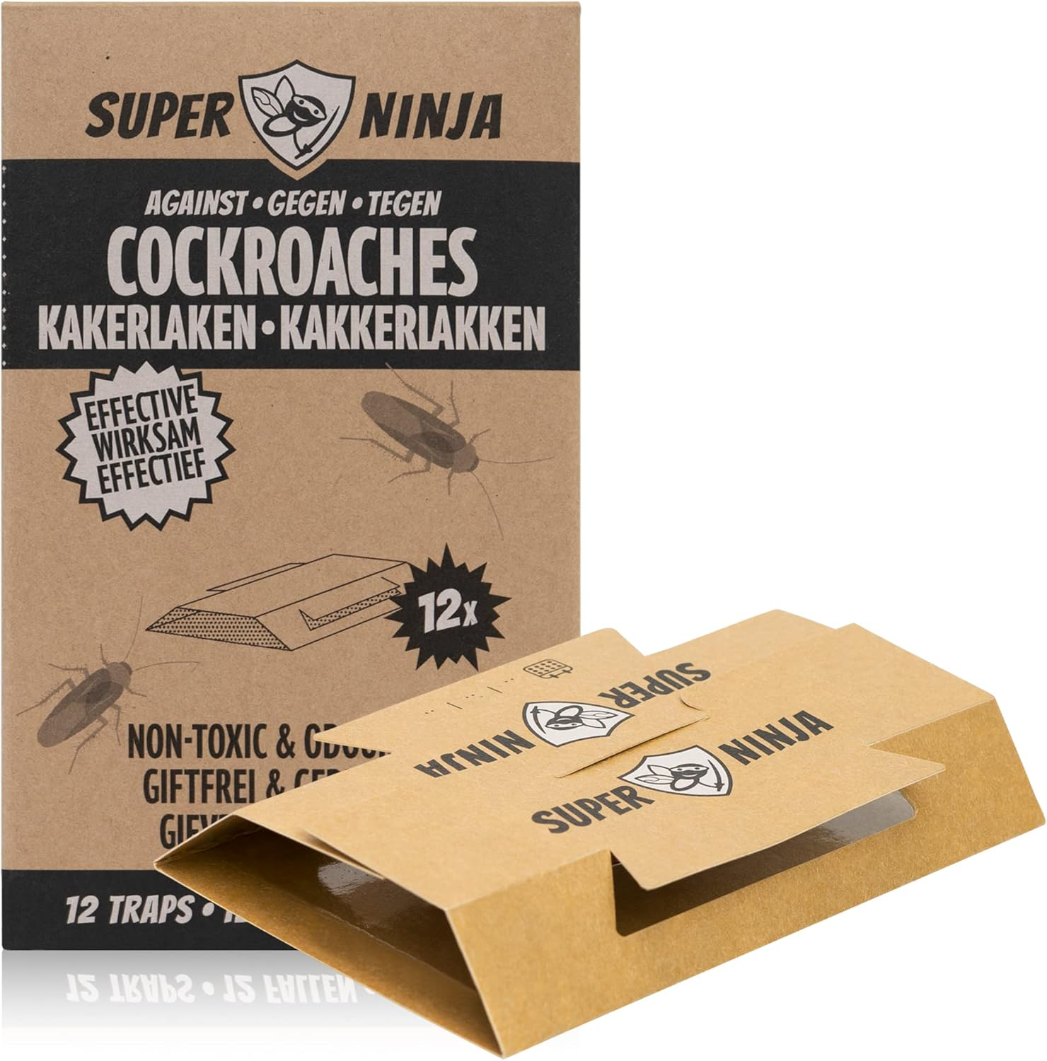 Super Ninja Cockroaches Killer - 12 Traps - Highly Effective and Ecological Cockroach Trap - User Friendly - up to 3 Months per Trap image number 5