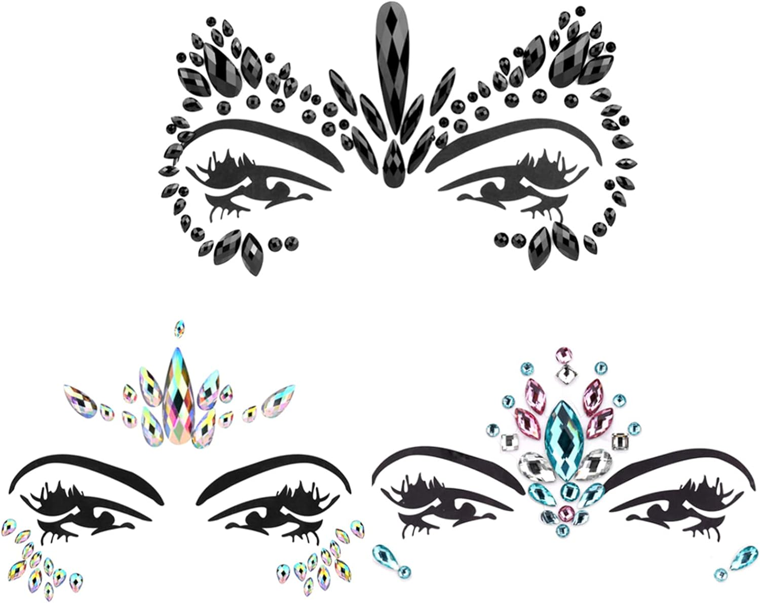 Black Halloween Face Gems, 2 Pcs Eco-Friendly Resin Material Self-Adhesive Mermaid Face Jewels Stick on Stickers Glitter Face Makeup Gems for Kids Festival Forehead Decorations (Collection 3)