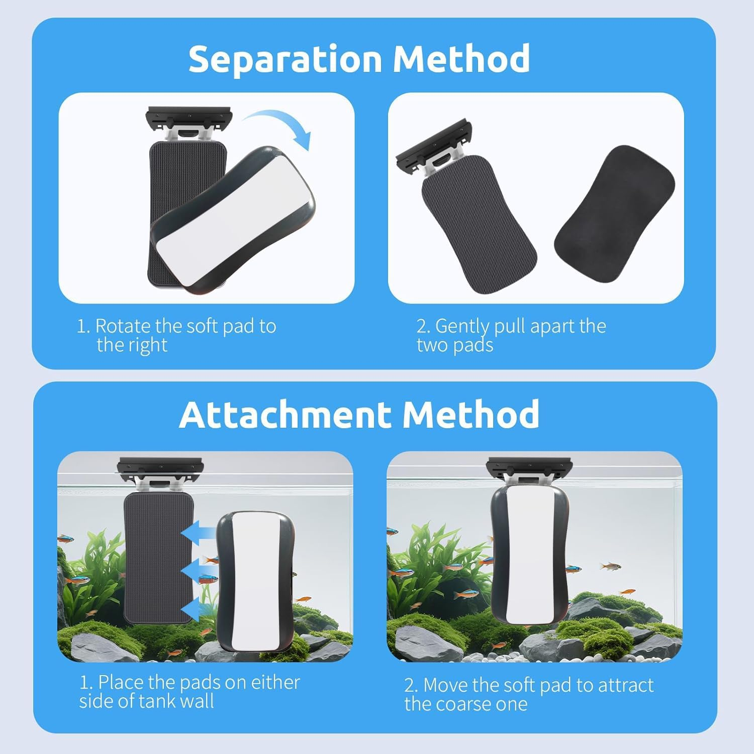 Magnetic Aquarium Fish Tank Glass Algae Scrapers Glass Cleaner Scrubber Clean Brush [Floating,Scratch-Free,Non-Slip,Magnetizing]Bestie of Aquarium image number 3