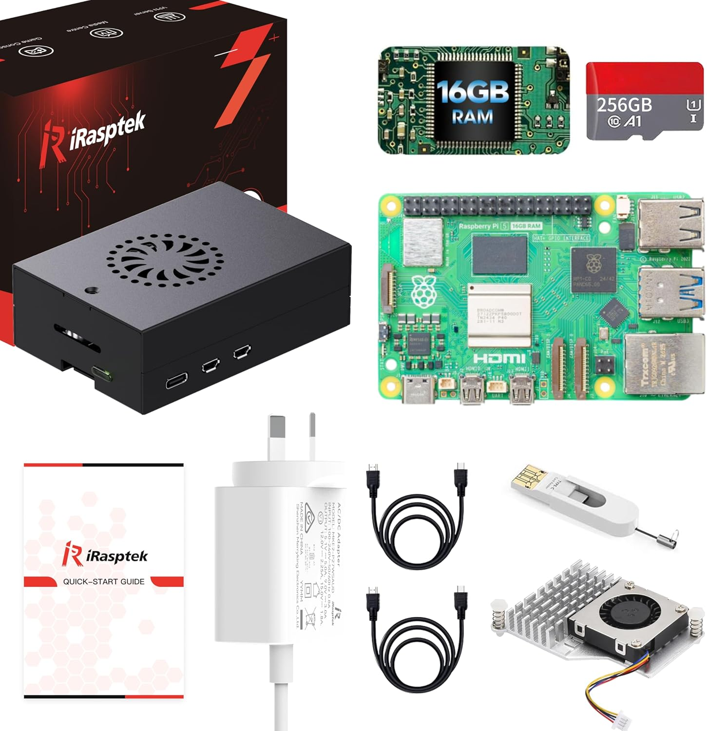 Irasptek Starter Kit for Raspberry Pi 5 16GB Ram-Pre-Loaded with 256GB Edition Raspberry Pi OS (Aluminum Case) image number 3