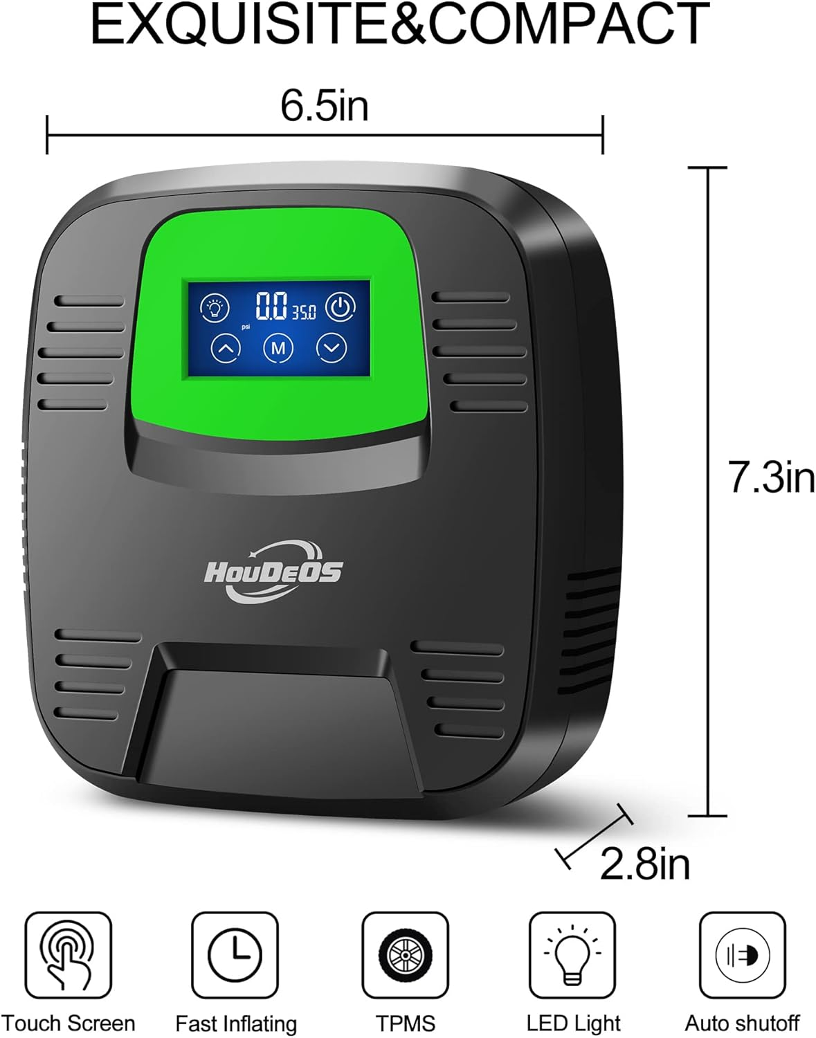 Tire Inflator Portable Air Compressor,Air Pump for Car Tires with Digital Display, Led Light, Auto Shut off Function,Suitable for Cars, Motorcycles, Bicycles, Balls, Kayaks,Etc. (Green & Black) image number 6