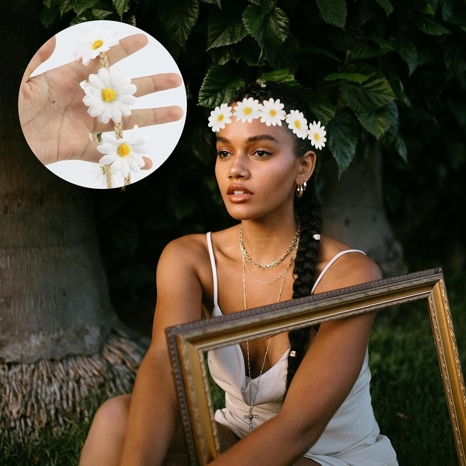 Sunflower Crown Daisy Flower Wreath Bridal Headband Festival image number 4