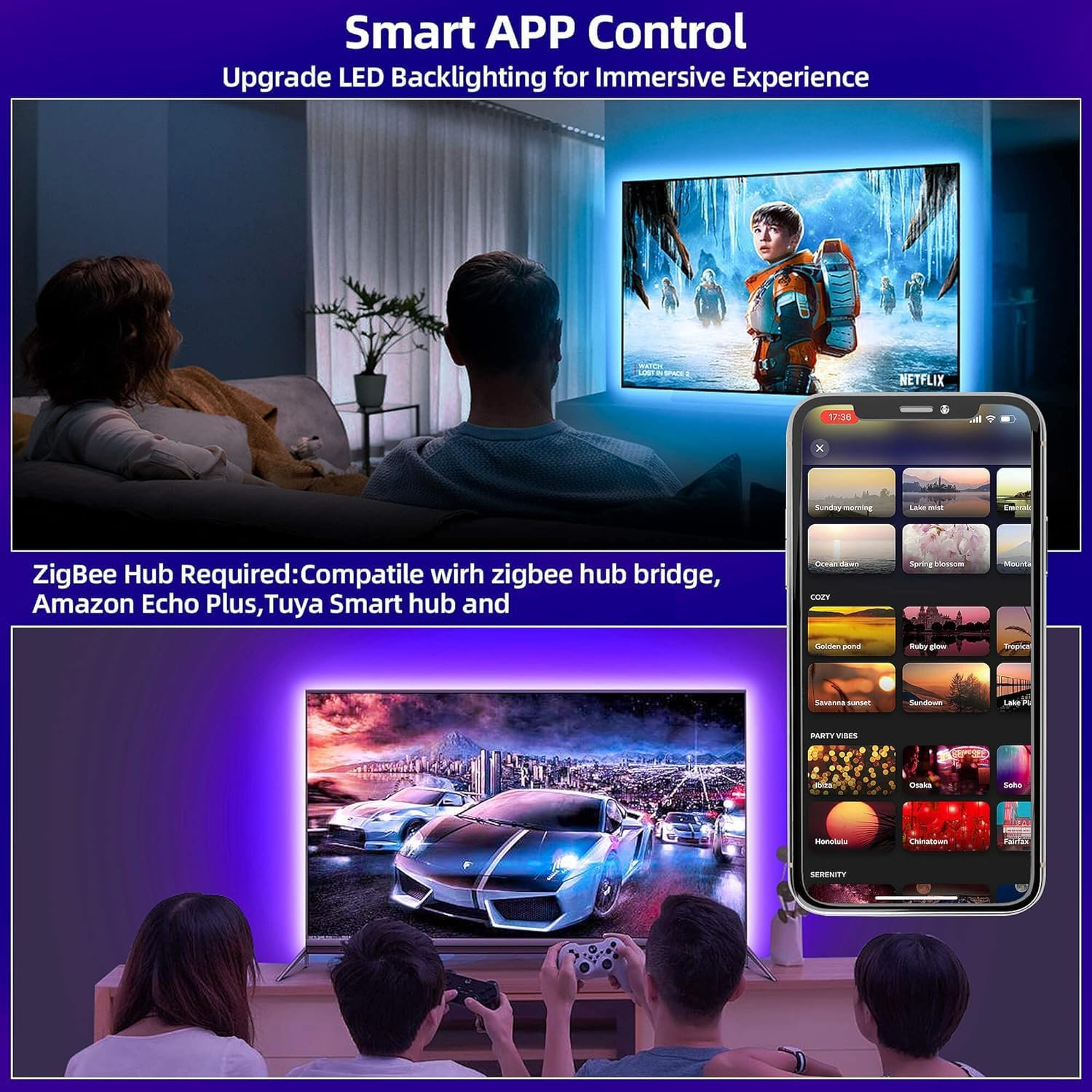 Zigbee USB RGBWW LED Strip Light Dimmable Smart Ambiance LED Kit Work with Hub Bridge Echo plus for App/Alexa Voice Control 6.56Ft RGB Cold White Warm White 5V RGBCCT Lightstrip plus Lighting image number 4