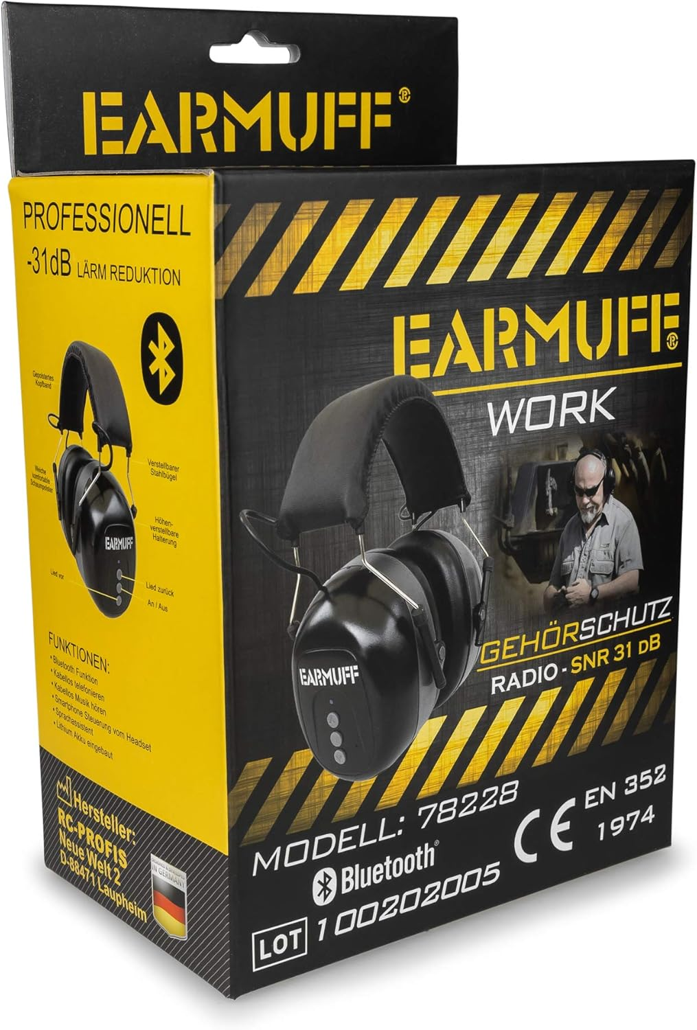 NRR 31Db Original EARMUFF with Bluetooth and AUX in Cable In- Extra Tough Radio Ear Protection Headphones with Built-In Battery image number 2