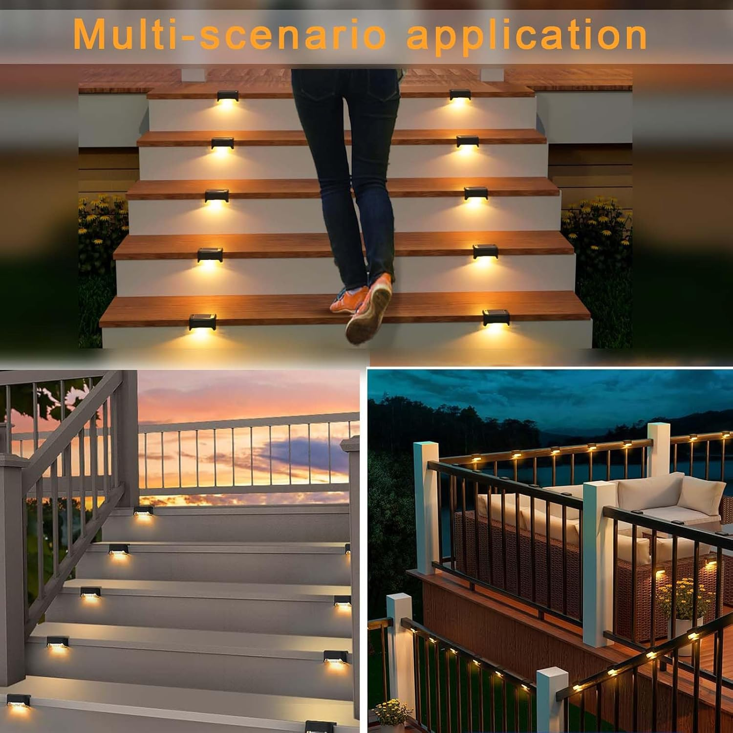 Solar Deck Lights Outdoor 18-Pack,Solar Lights Outdoor for Patio LED Waterproof Lighting Black Solar Step Lights for Outdoor Stair, Deck,Patio,Yard, Fence (18 Pack-Warm Light) image number 2