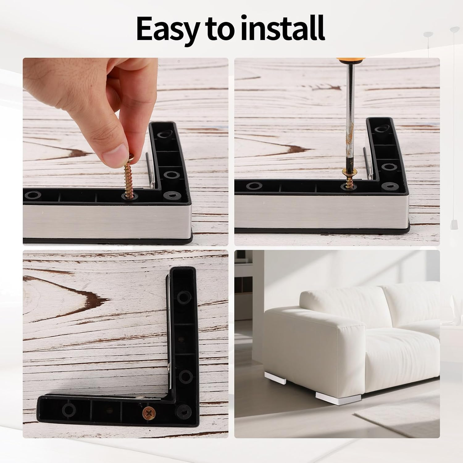 Lasuroa 4Pcs Couch Feet Replacement, 1.06In High L-Shaped Sofa Leg Replacement with Screws Plastic Waterproof Furniture Feet for Outdoor Garden Sofa Table Chair Support image number 6