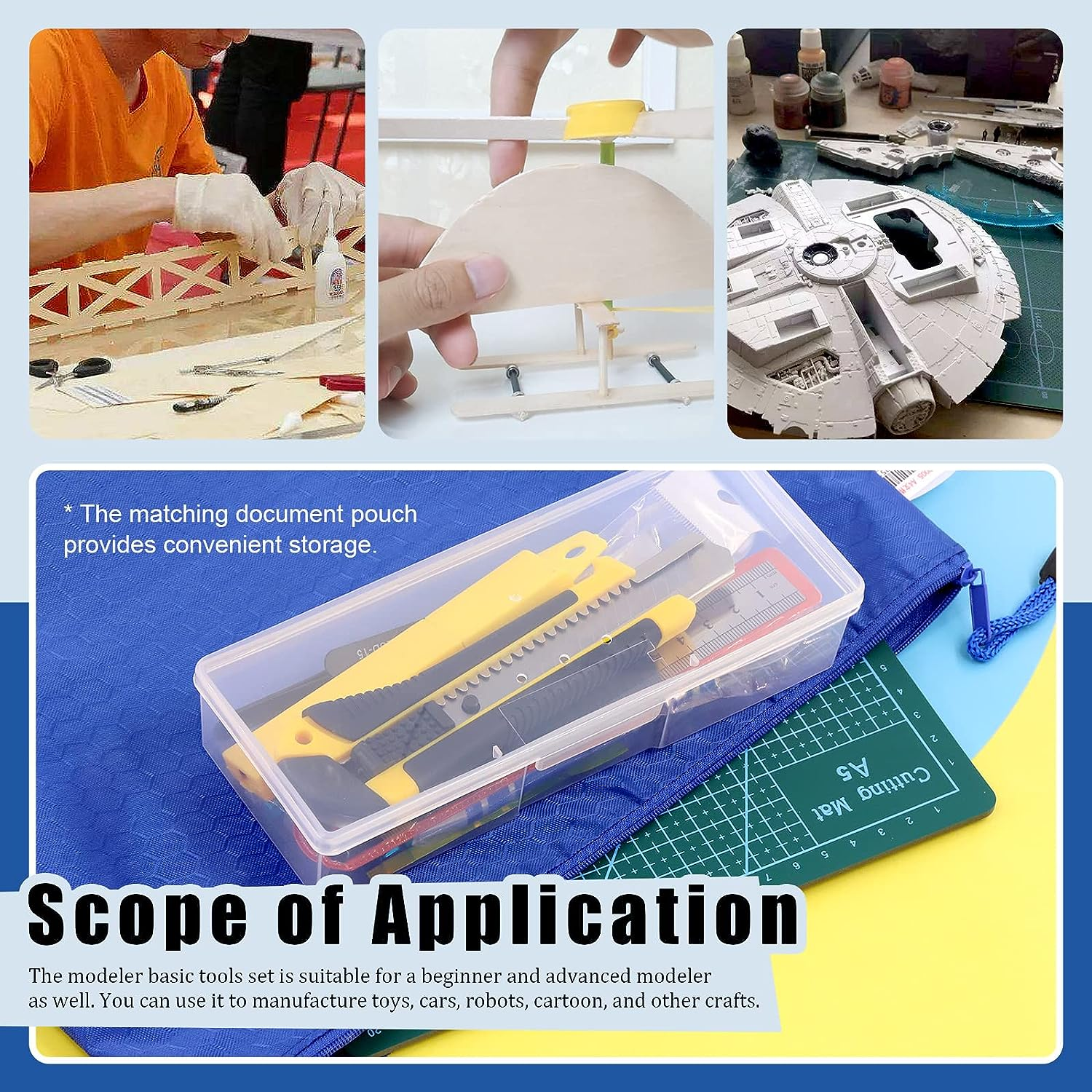 Glarks 47Pcs Gundam Model Tools Kit Model Basic Tools Craft Set Including Utility Knife, Cutting Mat, Tweezer, Files for Cars/Airplanes/Buildings/Gundam/Robots Models Building Repairing and Fixing image number 5