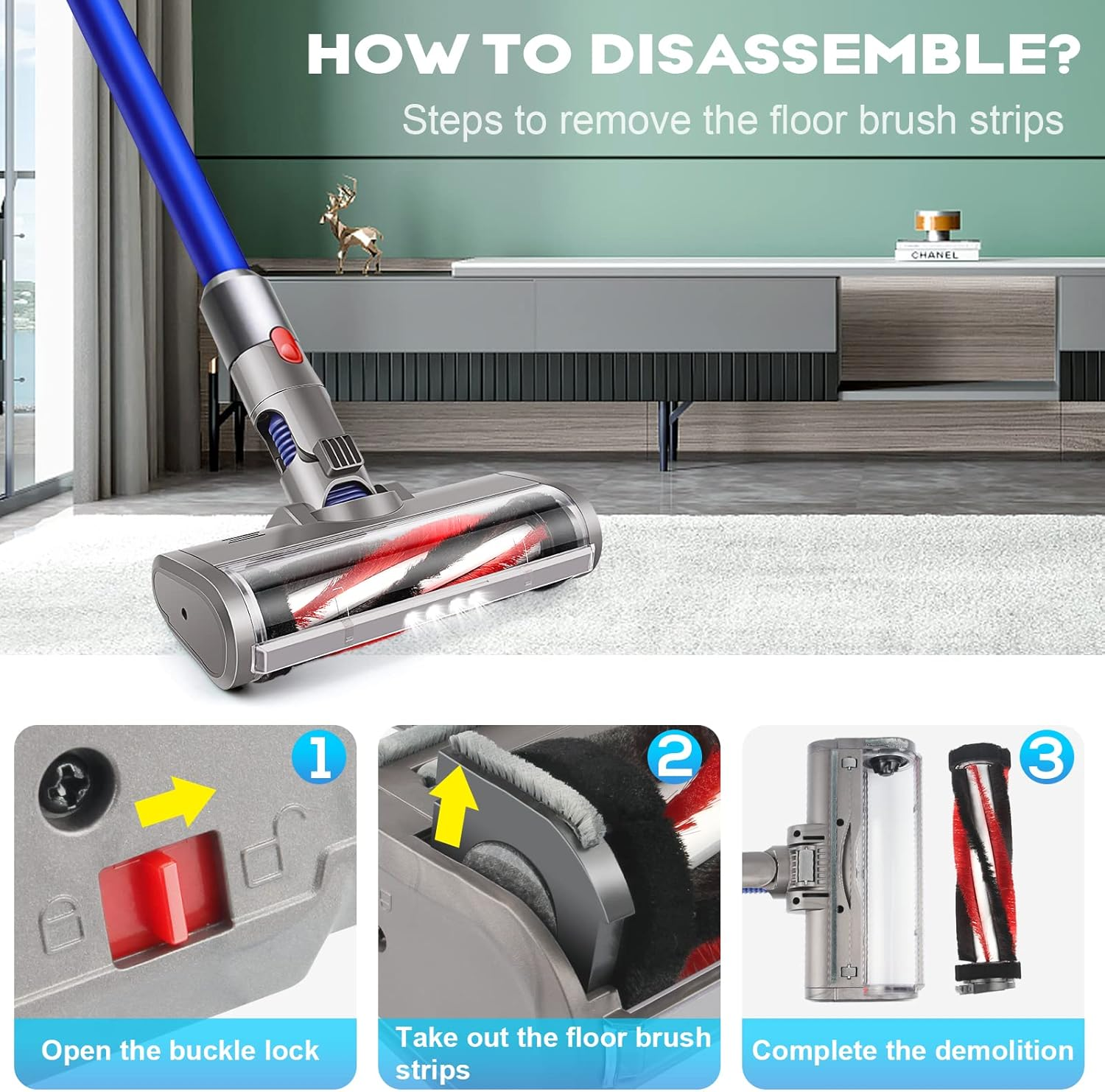 Vacuum Cleaner Head for Dyson V6 Head DC58 DC61 DC62 DC74 V6 Absolute/Animal Fluffy Vacuum Cleaner Brush Specially Designed for Carpet Cleaning image number 2