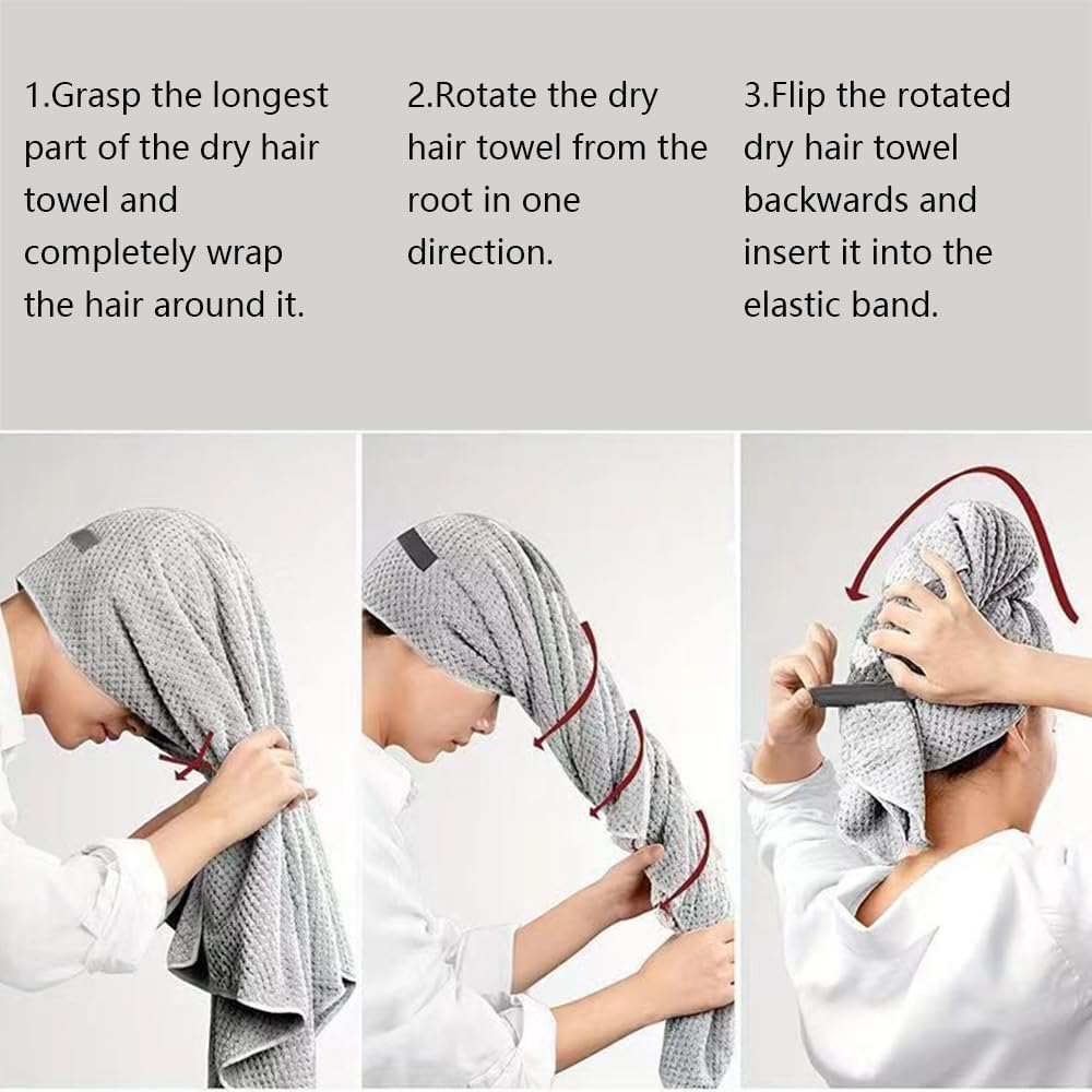 2 Pack Large Microfiber Hair Towel,Hairs Wraps for Women Wet,Fast Drying Turban,Super Absorbent Drying Towel with Elastic Strap anti Frizz Head Towels Wrap for Curly image number 5