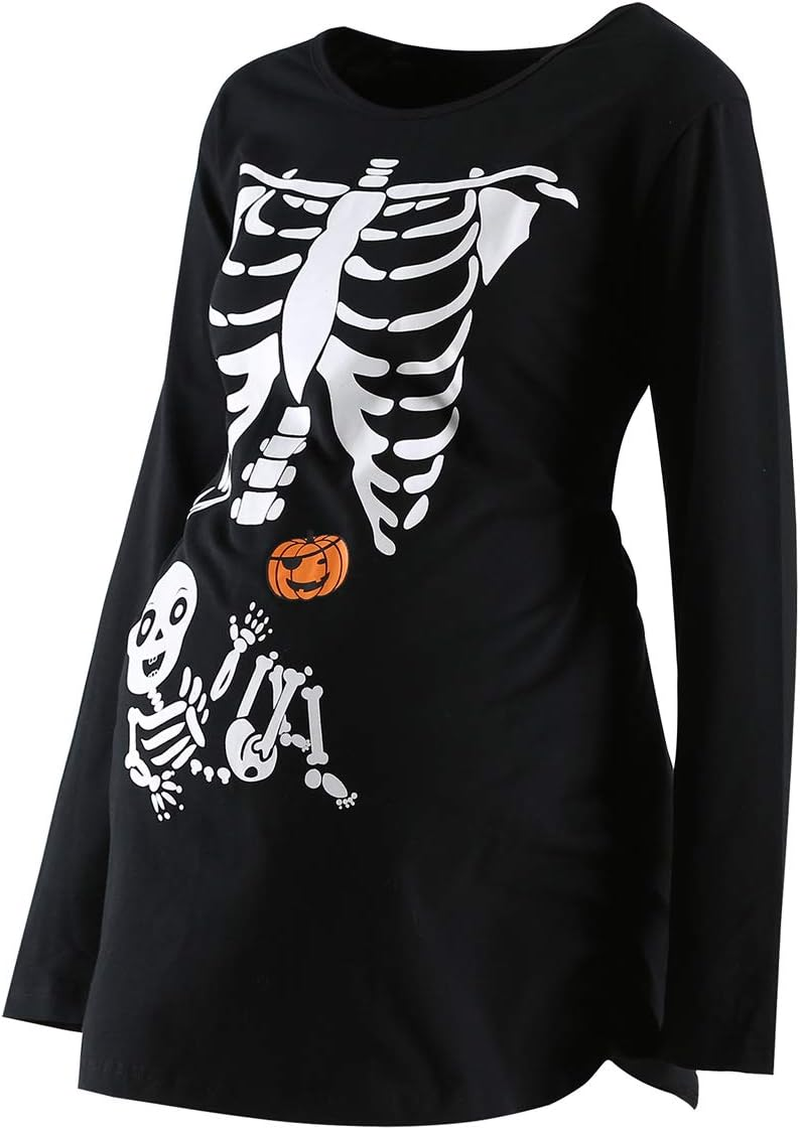 Halloween Women Maternity Shirt Funny Pumpkin Pregnancy Cute Long Sleeve Pregnant Top image number 2