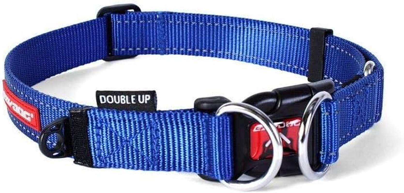 Ezydog Double up Dog Collar - Premium Nylon Webbing Collars for Dogs - Reflective, Comfortable - Attach Leash to Both Stainless Steel D Rings for Extra Strength & Security (XL, Black)