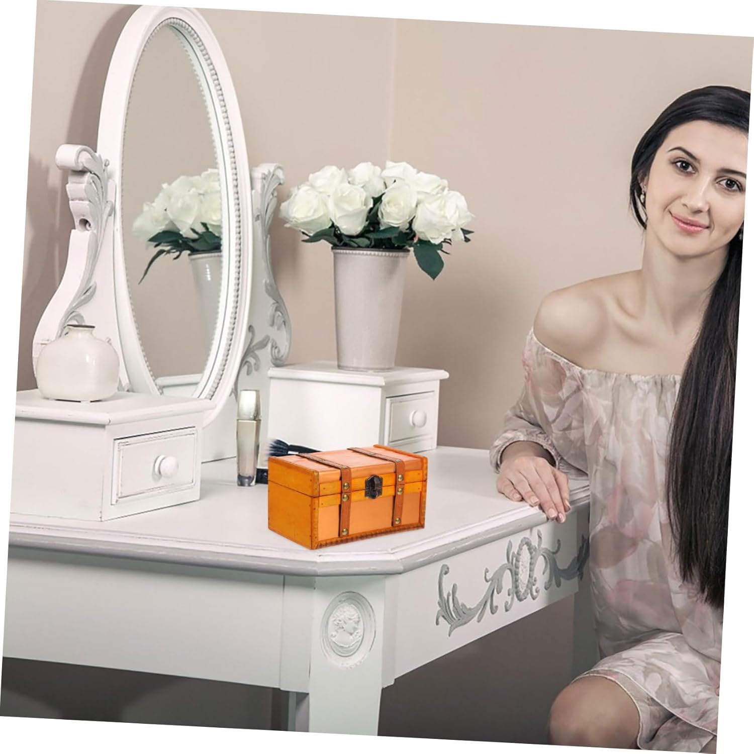 Retro Wooden Storage Box Vintage Treasure Chest for Boys and Girls Lockable Decorative Box Small Trinket Organizer for Desktop image number 3