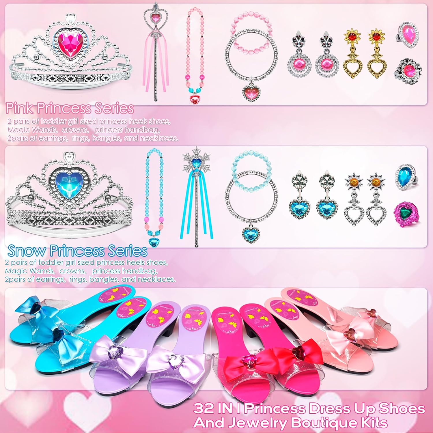 Princess Dress up Toys for Girl - 4 Pairs of Princess Dress up Shoes and 2 Sets of Play Jewelry Boutique for Little Girls,3-6 Year Old Girl Gifts, Toys for 3-6 Year Old Girls image number 4