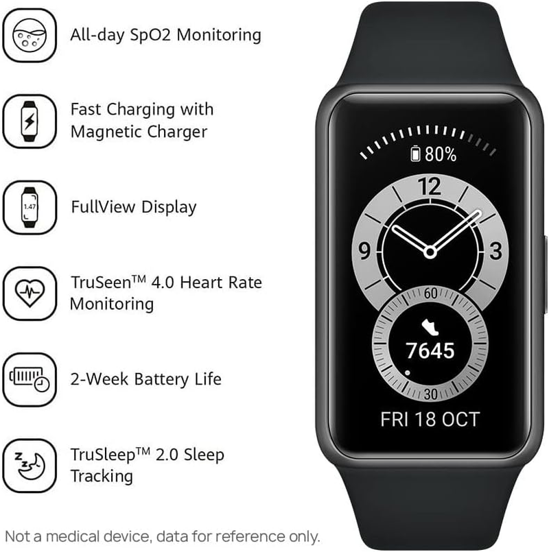 HUAWEI Band 6 - All-Day Spo2 Monitoring, 1.47" Fullview Display, 2-Week Battery Life, Fast Charging, Heart Rate Monitoring, Sleep Tracking, 96 Workout Modes, Message Reminder - Graphite Black image number 4
