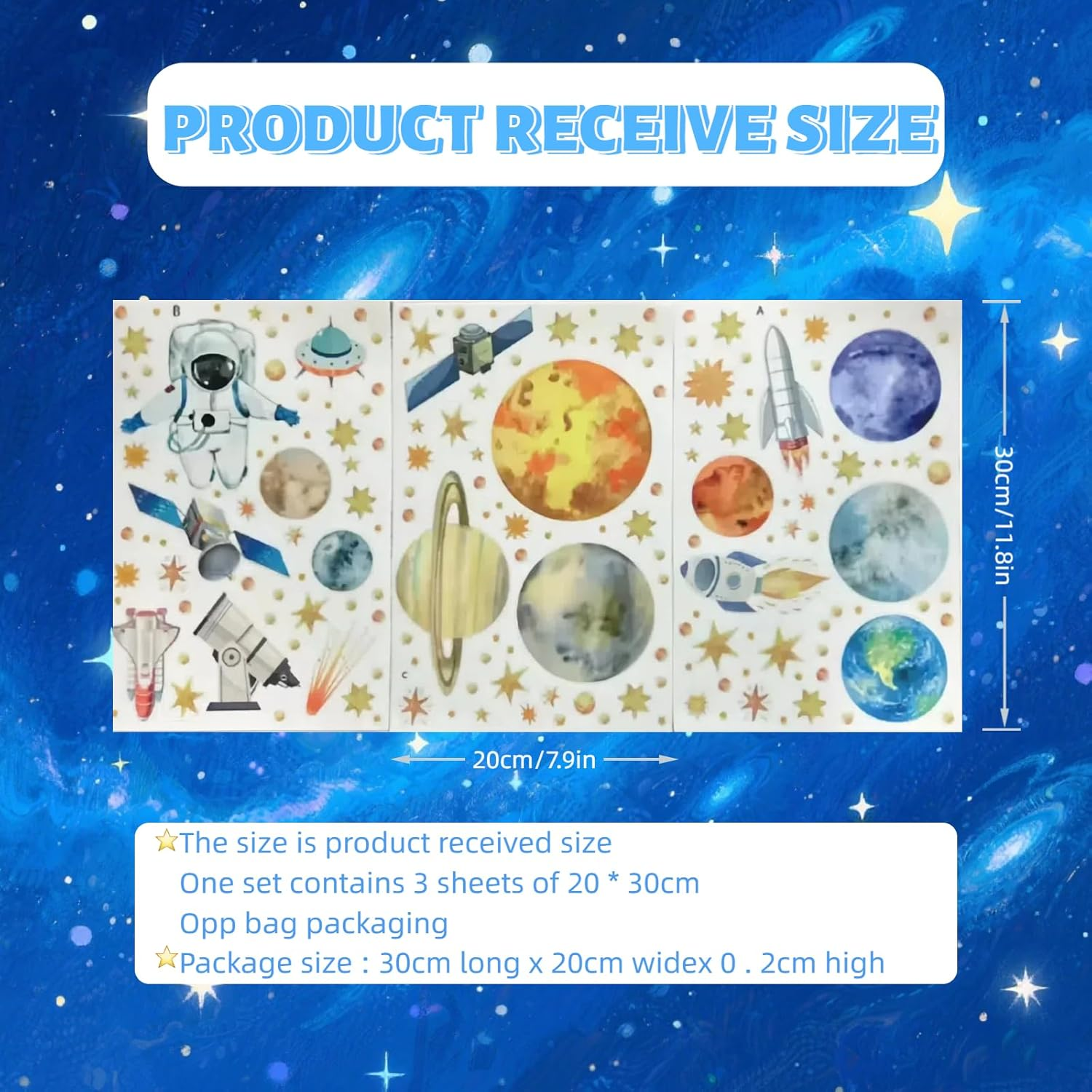 Glow in the Dark Space Stickers - Solar System Planets Stars Rocket Astronaut - Self-Adhesive Wall Ceiling Decals for Kids Bedroom Nursery Decor - Easy to Apply image number 1