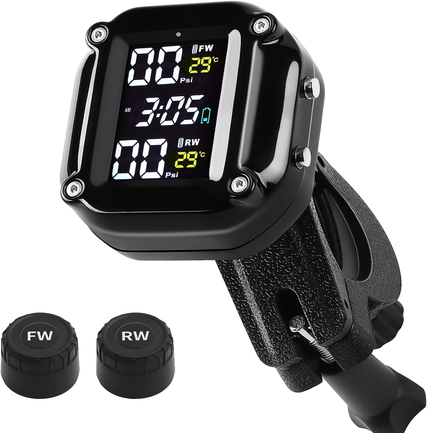 Motorcycle Wireless Tyre Pressure Monitoring System, Motorcycle TPMS with 2 External Sensors, LCD Display, IP67 Waterproof Dustproof, Motorbike Tyre Temperature Alarm, Two-Wheeled Motorcycle TPMS image number 4