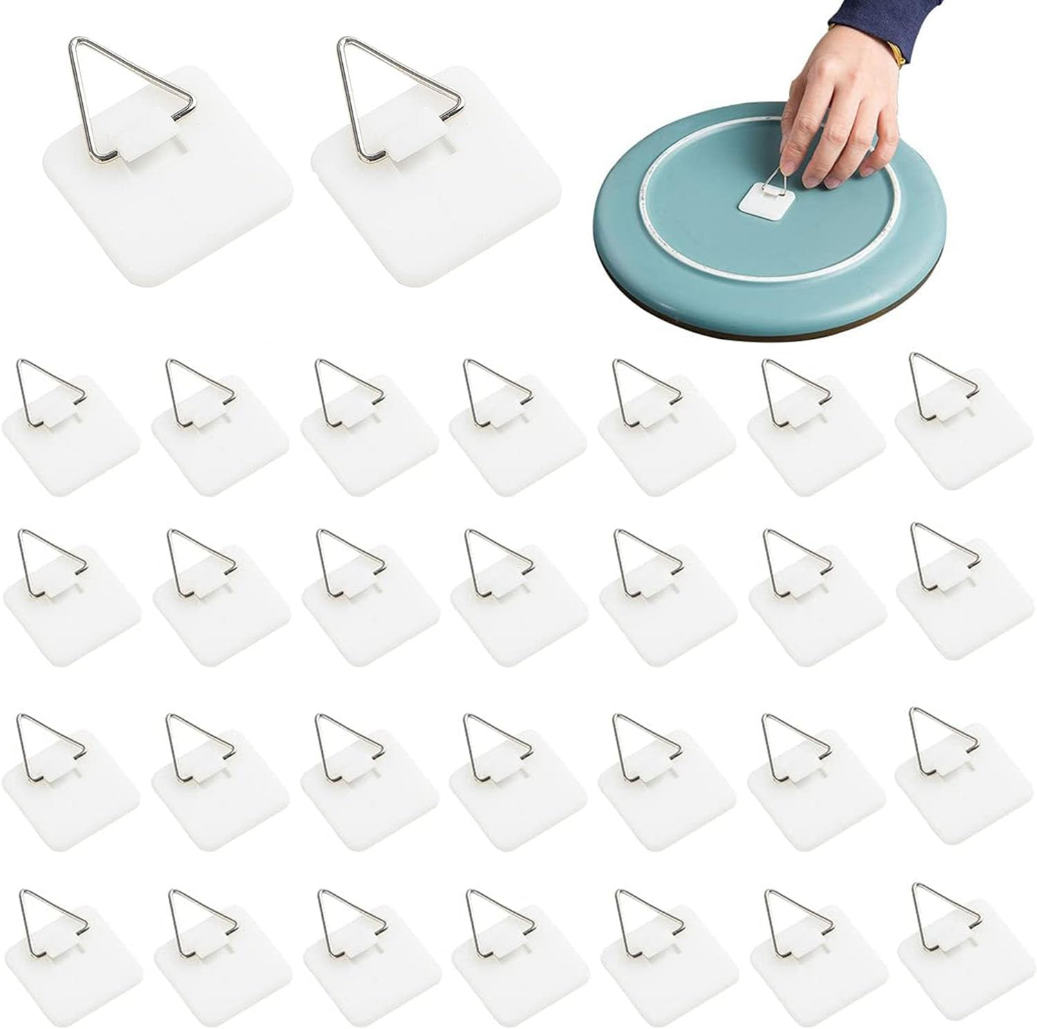 30Pcs Invisible Adhesive Plate Hangers, Wall Plate Hanger Display Holder, 1.25 Inch Square Plastic Invisible Plate Holders, Picture Hanger Hanging Hooks for Decorative Plates and Wall Art image number 2