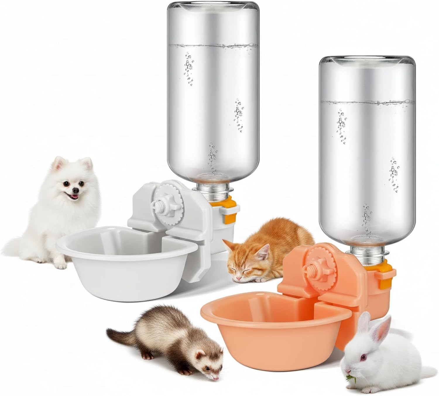 Riakrum 2 Pieces Dog Water Bottle for Crate 17Oz Anti-Overflow Pet Cage Water Dispenser Automatic Hanging Cage Bottle for Small Dogs Cats Bunny Ferret Small Animals Crate Kennel Cage, 2 Colors image number 3