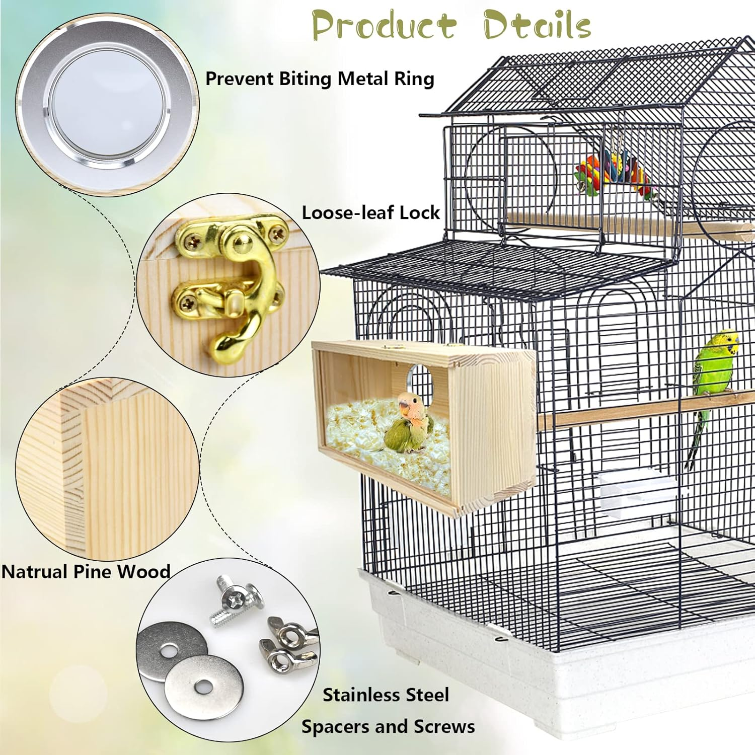 Cooshou Parakeet Nesting Box Cockatiel Nesting Natural Pine Bird Nest Bird Breeding Box House Acrylic Transparent Bird Box with Detachable Wooden Board for Lovebirds Cockatiel Budgie Conure Parrot L image number 1
