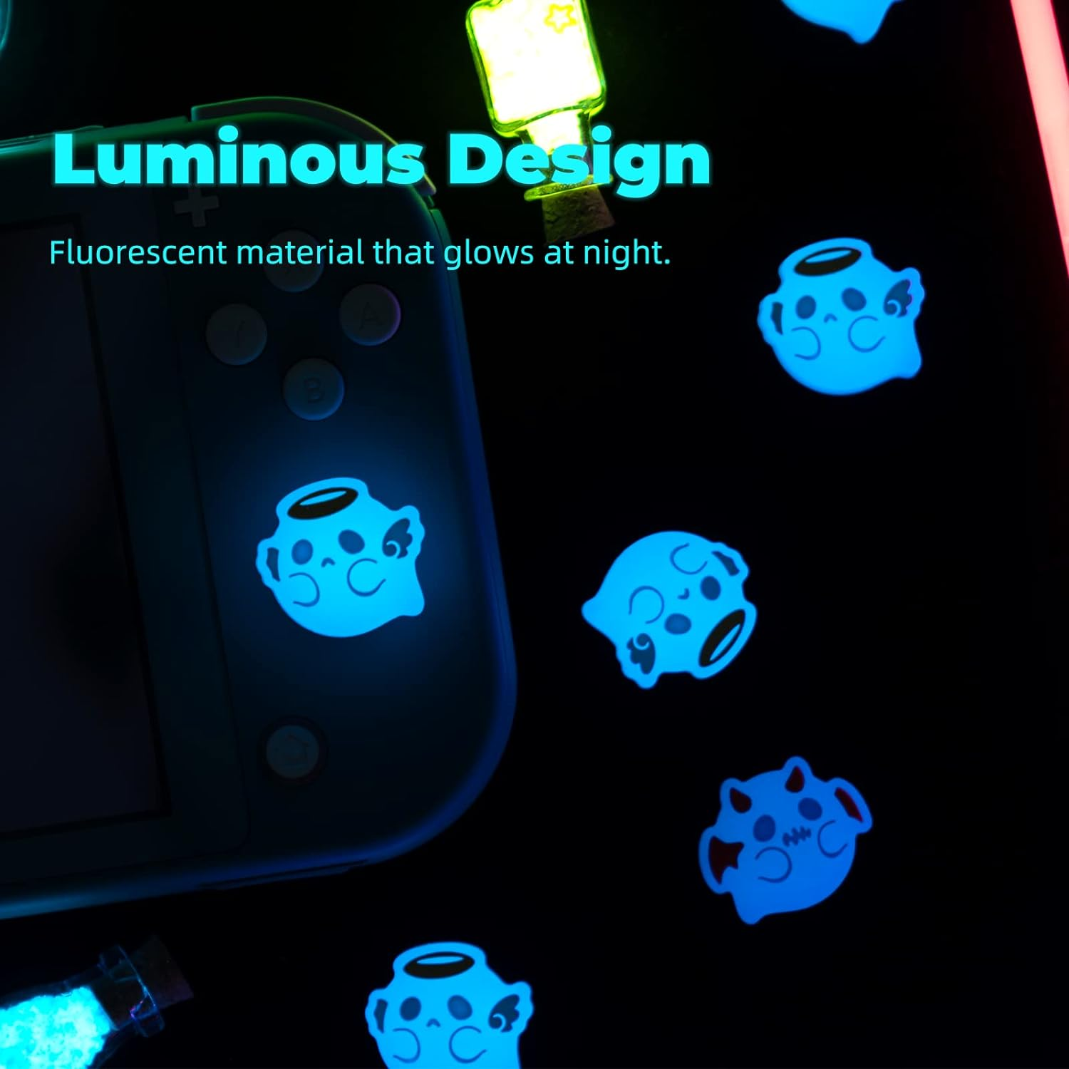 Geekshare Luminous Ghost Thumb Grip Caps, Soft Silicone Joystick Cover Compatible with Switch/Oled/Switch Lite,4Pcs image number 1