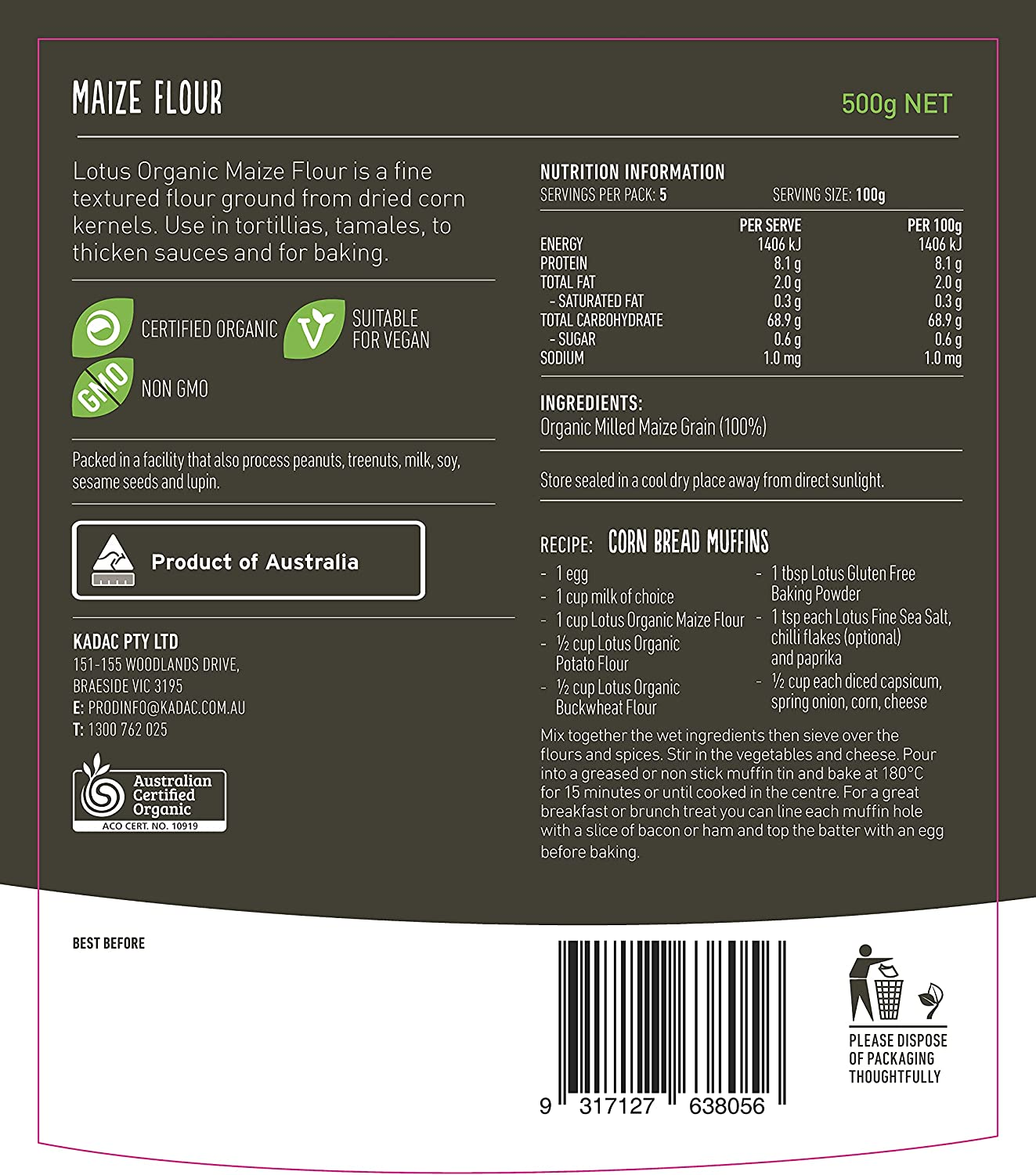 Lotus Organic Maize Flour, 500 G image number 3