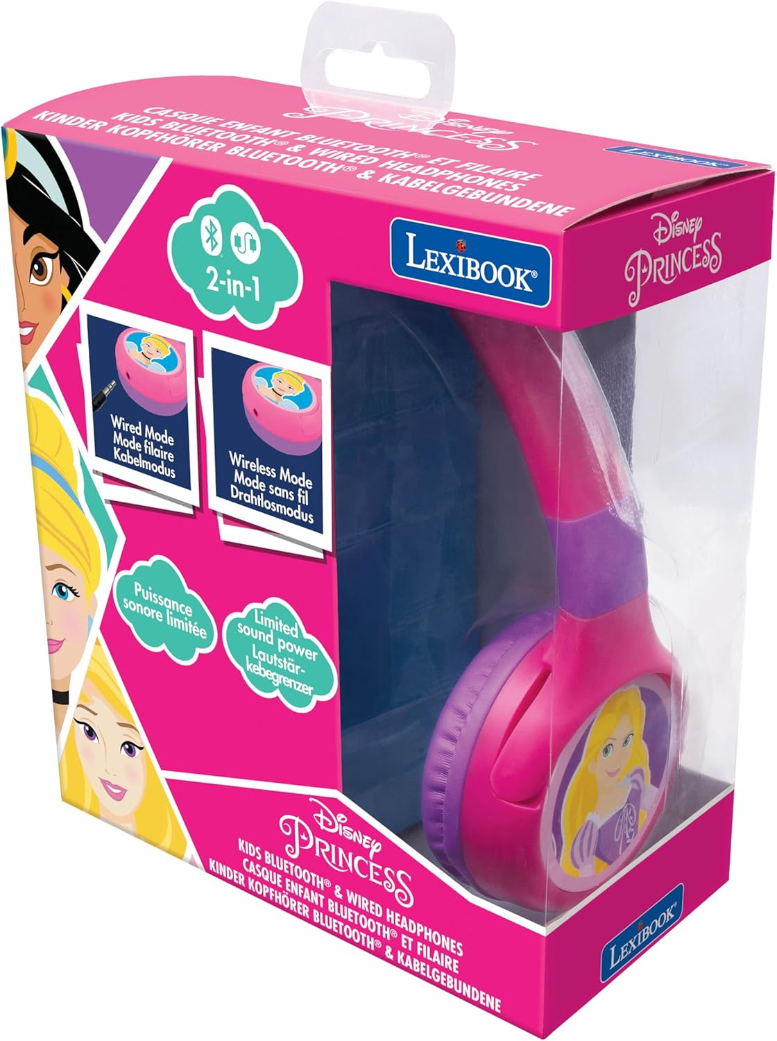 LEXIBOOK Disney Princess 2-In-1 Bluetooth Headphones for Kids - Stereo Wireless Wired, Kids Safe, Foldable, Adjustable, HPBT010DPLXB image number 5