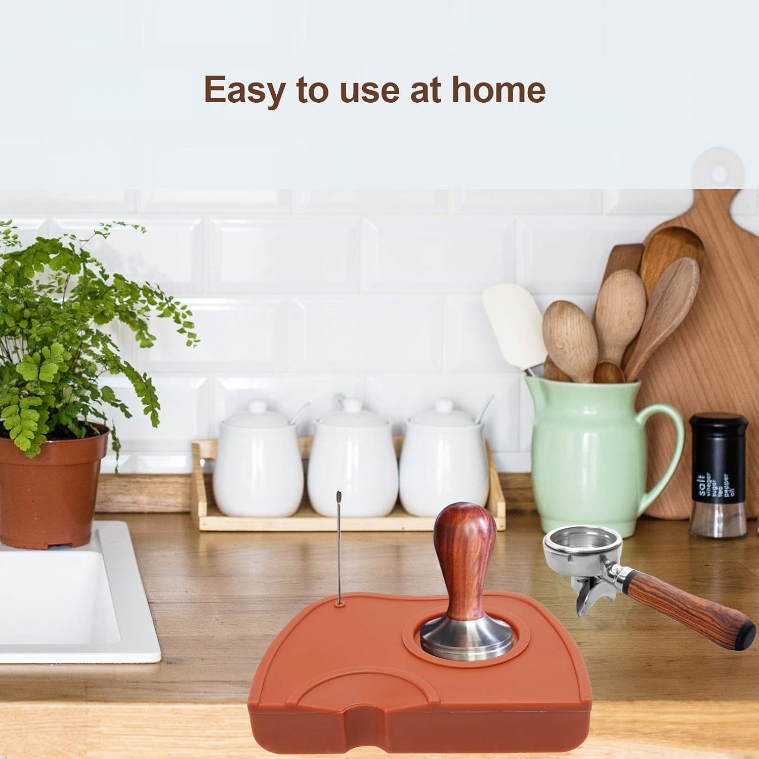 Silicone Coffee Tamper Mat, Ledorr Food Safe Anti-Skid Espresso Tamping Holder, Thick Wear Resistance Fluted Coffee Grind Corner Mat, Tamp Pad Tool Accessory for Home Cafe Maker, Medium Brown